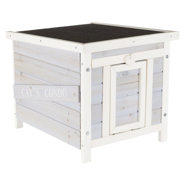 Cat's Condo Wooden Cat House, Weatherproof Small Outdoor Cat House