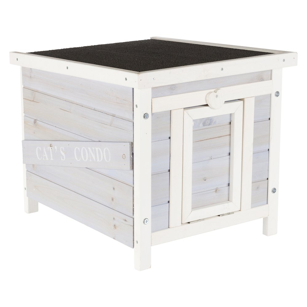 Cat's Condo Wooden Cat House, Weatherproof Small Outdoor Cat House