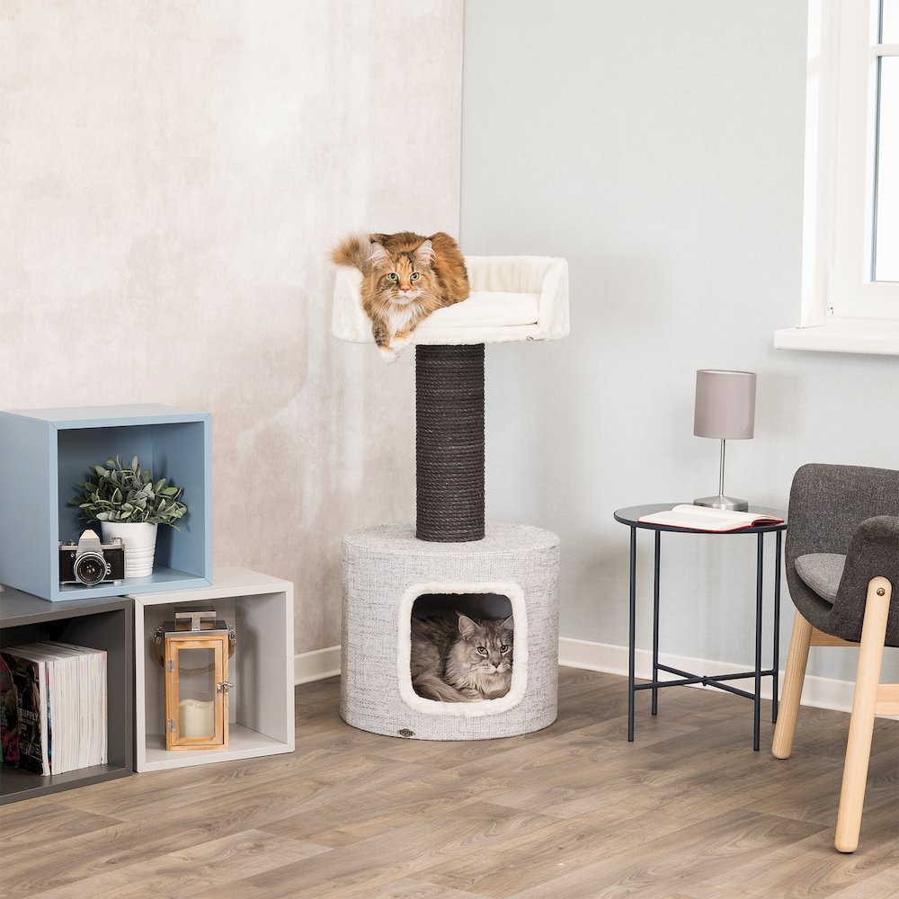 Fonda XXL Sisal & Plush 2-Level 39" Cat Tree with Scratching Post & Condo, Gray
