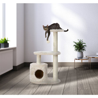 Casta Plush & Sisal 3-Level 37.4" Cat Tree with Scratching Posts & Condo, Cream