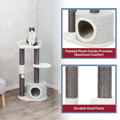 Pilar Plush & Sisal 3-Level 39.4" Cat Tower, Scratching Posts, Condo, Cat Toy