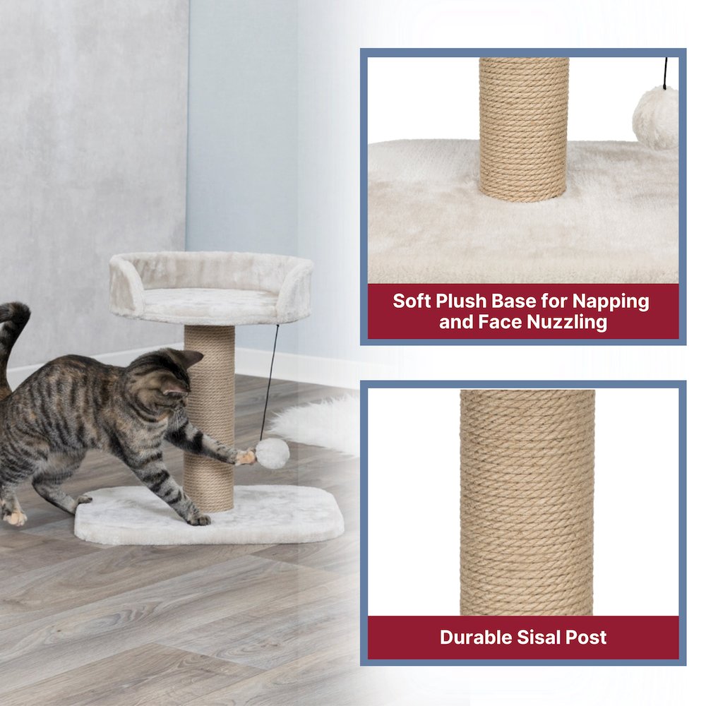 Mica Sisal 18" Cat Scratching Post with Plush Platform, Light Gray-Greige