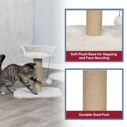 Mica Sisal 18" Cat Scratching Post with Plush Platform, Light Gray-Greige