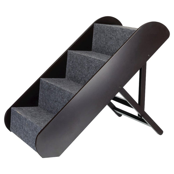 4-Step Wooden Pet Stairs with Adjustable Height and Carpet Treads, Brown