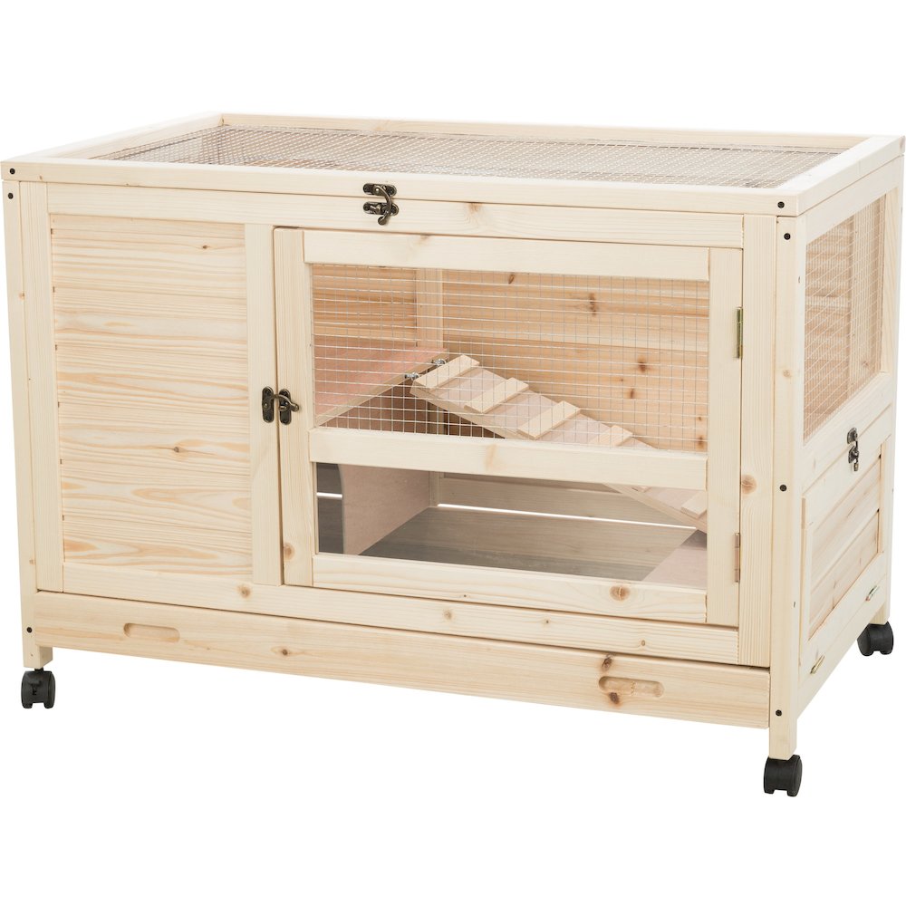 Mobile Indoor 1-Story Wooden Small Animal Cage with Wheels & Pull-Out Tray