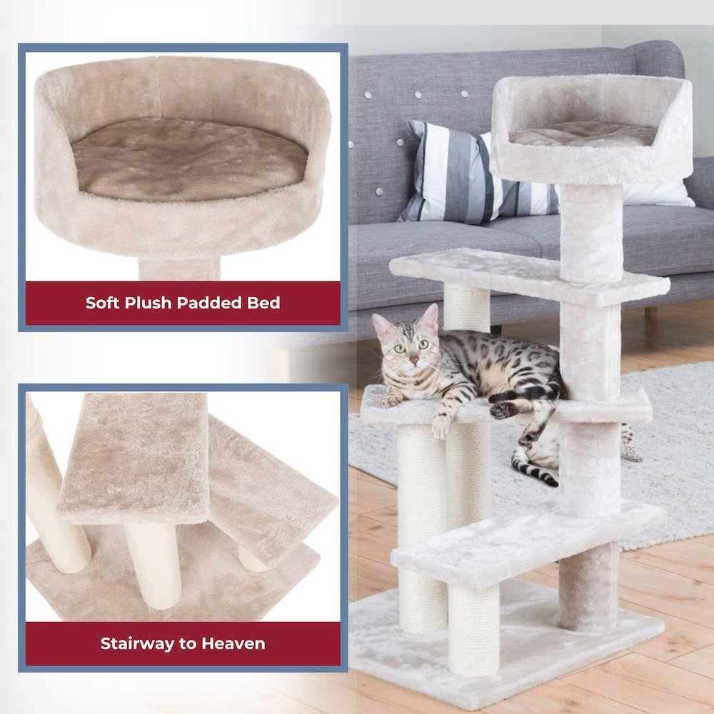 Tulia Senior Plush & Sisal 4-Level 40.2" Cat Tree, Scratching Posts & Bed