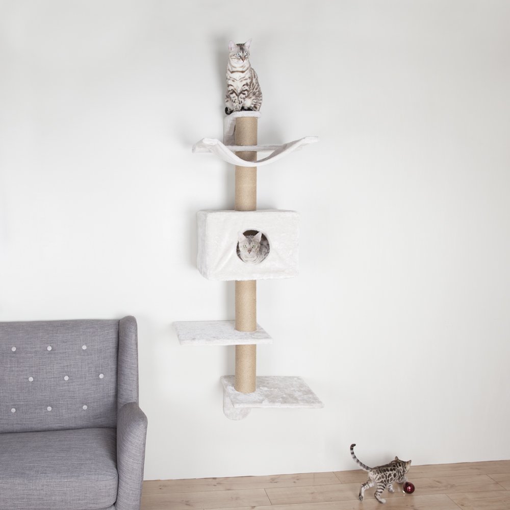Dayna Jute & Plush 5-Level 60" Wall Mount Cat Tree w-Scratching Post & Condo