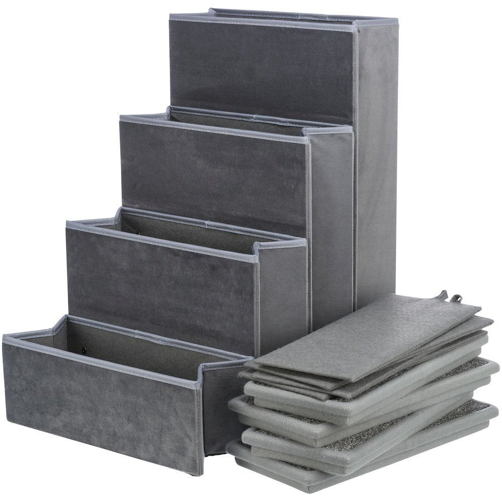 4-Step Foldable Velour Pet Stairs with Storage, Gray
