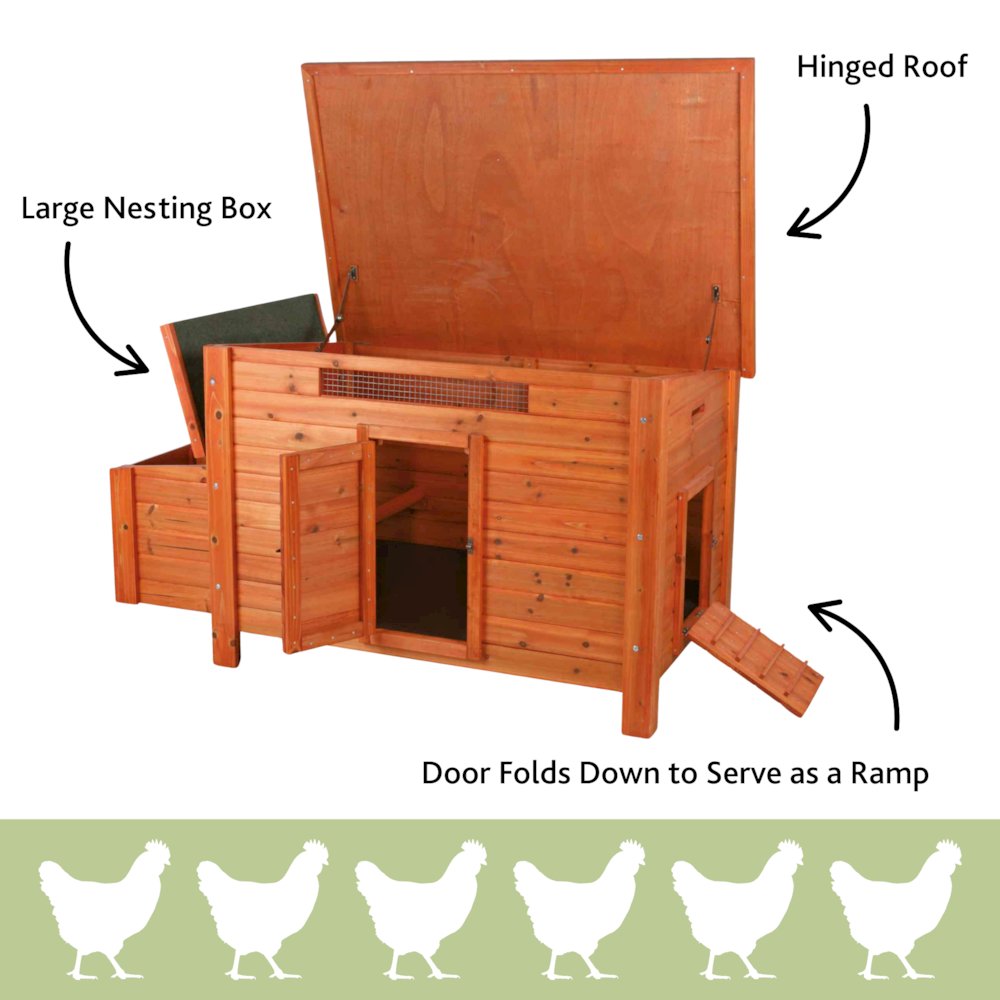 Weatherproof Outdoor Wooden Chicken Coop with 2 Nesting Boxes & Run, Brown