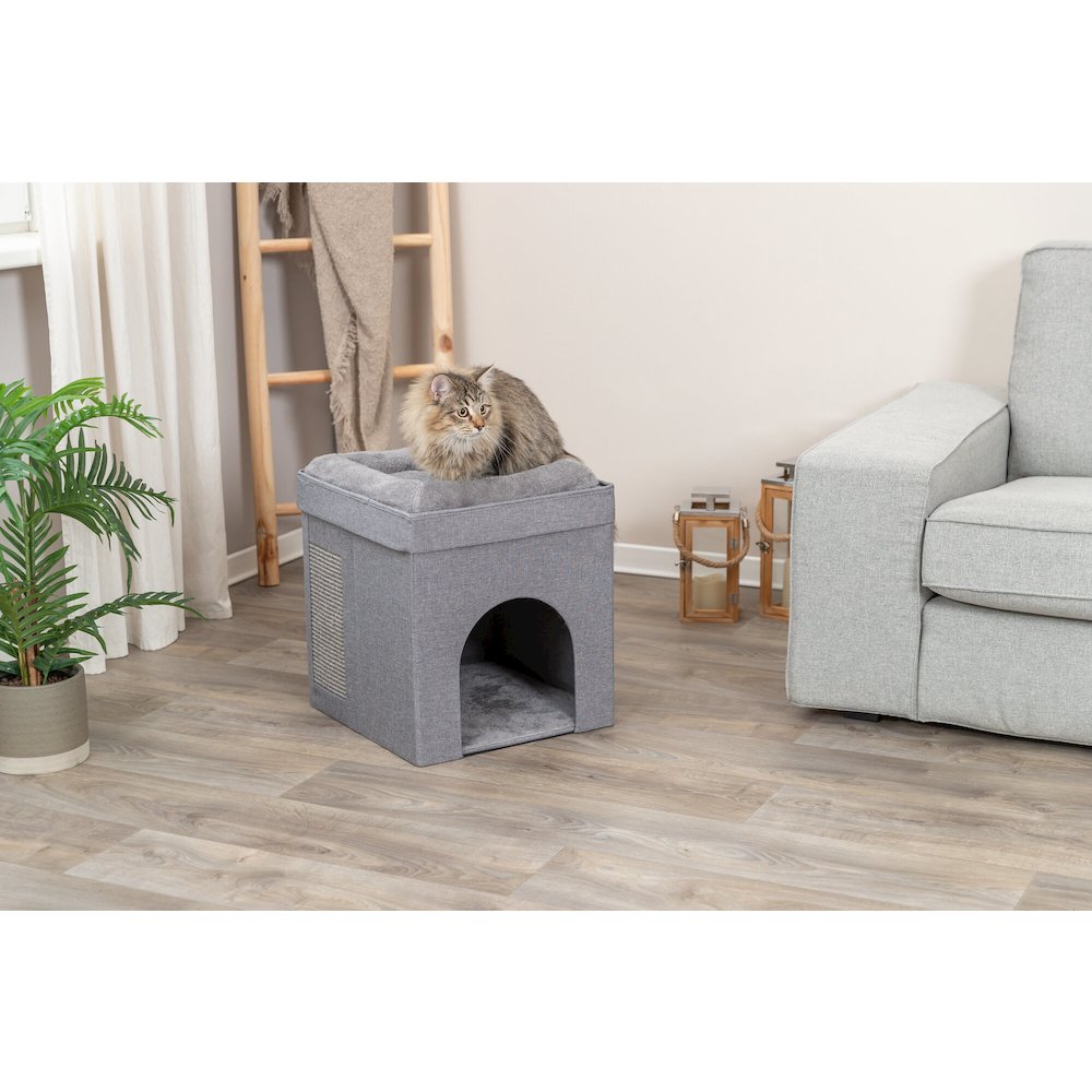 Crazy Cube Stackable 1-Story Indoor Cat Condo, Cat House with Scratching Pad