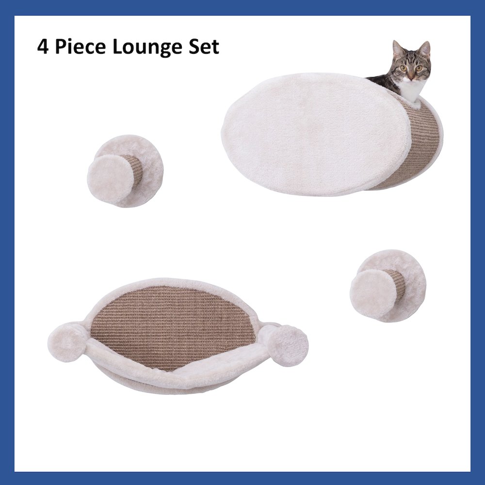 Multi-Level Wall Mounted Cat Perch and Lounge Set with Condo & Hammock, 4 Piece