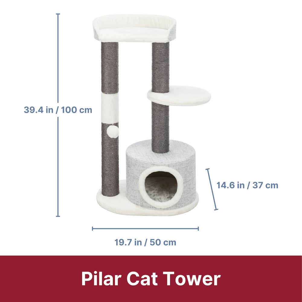 Pilar Plush & Sisal 3-Level 39.4" Cat Tower, Scratching Posts, Condo, Cat Toy