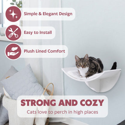 Lorena Space Saving Wall Mounted Cat Perch with Soft Cushion, White