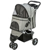 3-Wheeled Foldable Dog & Cat Stroller with Canopy and Storage Compartments, Gray