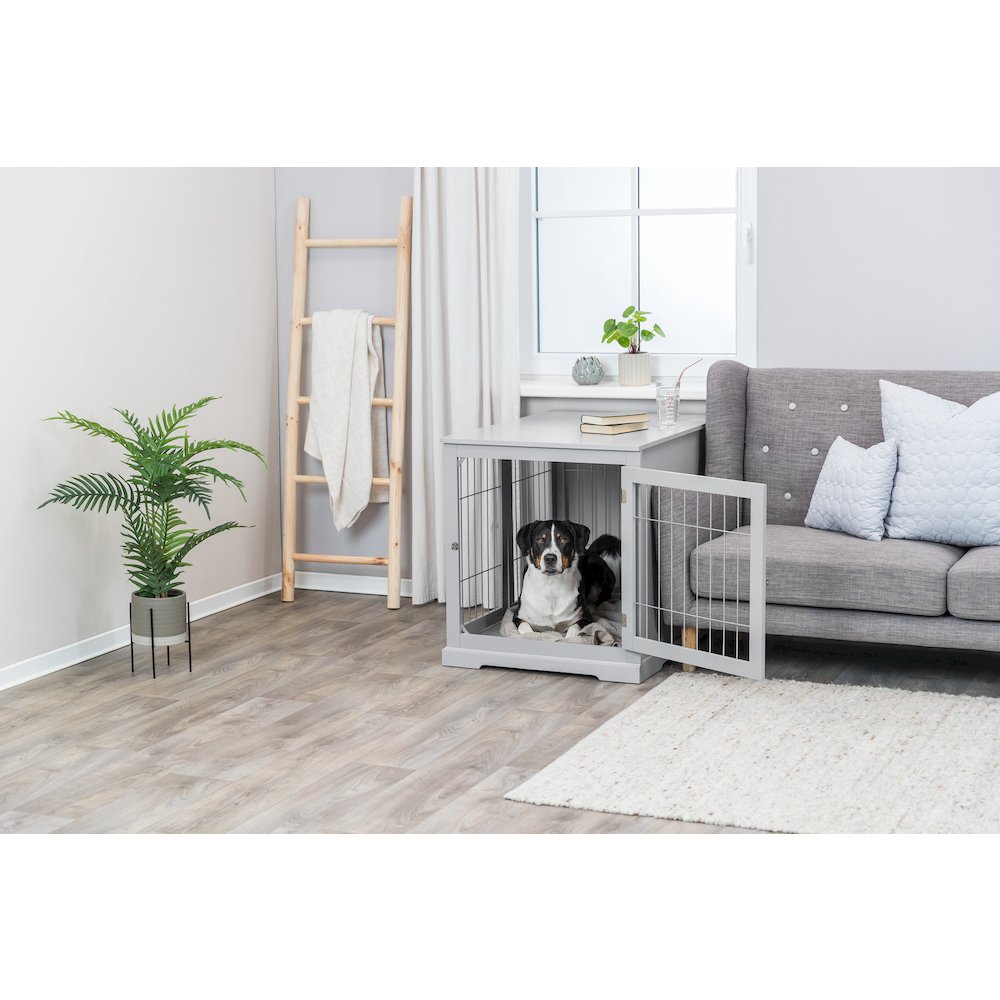 38.7" Dog Crate, Wooden Indoor Kennel Furniture for Large Dogs Up to 66 lb, Gray