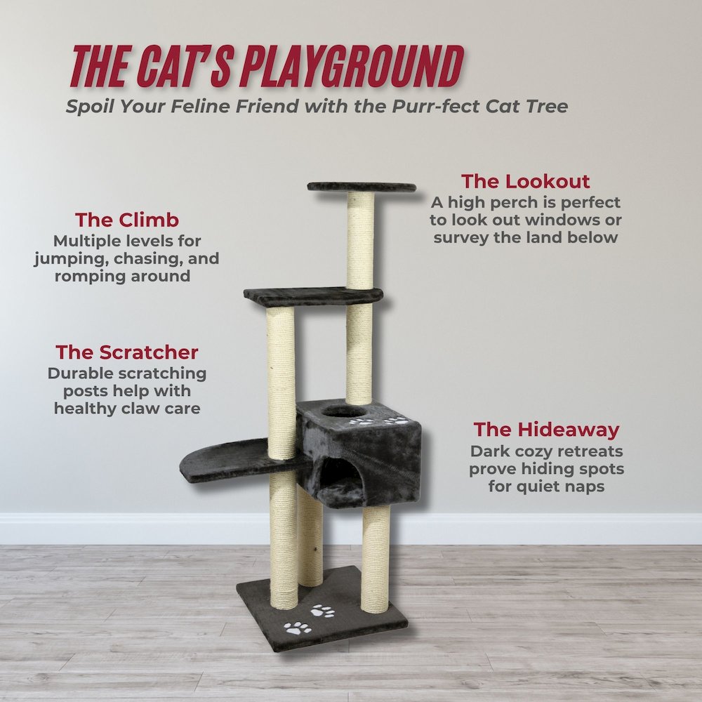 Alicante Plush & Sisal 3-Level 56" Cat Tree with Scratching Posts & Condo, Gray