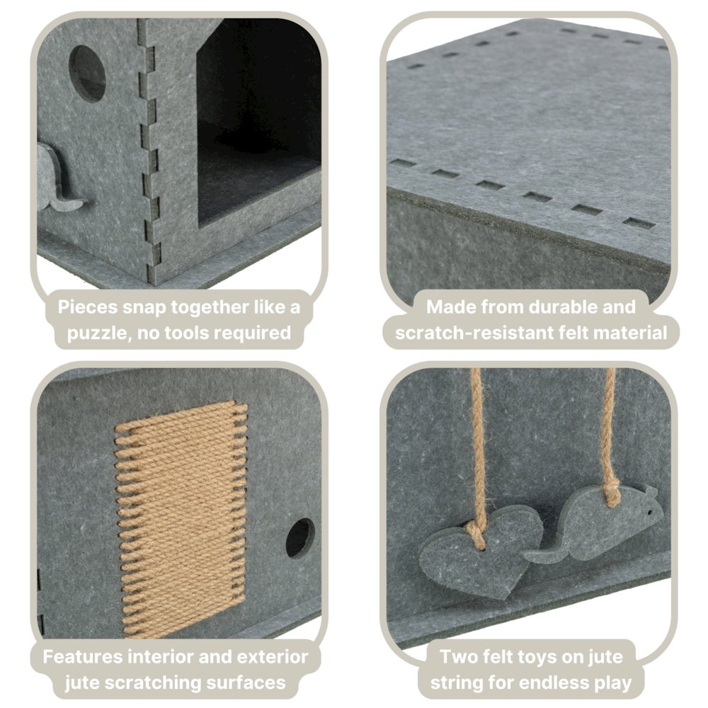 Lene Felt Indoor Cat Condo, Small Cat Hideaway - Cat Toy, Jute Scratching Pads