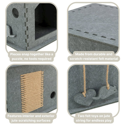 Lene Felt Indoor Cat Condo, Small Cat Hideaway - Cat Toy, Jute Scratching Pads
