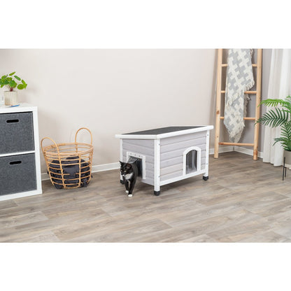 Classic Elevated Weatherproof Cat House, 2 Cover Openings, Indoor-Outdoor