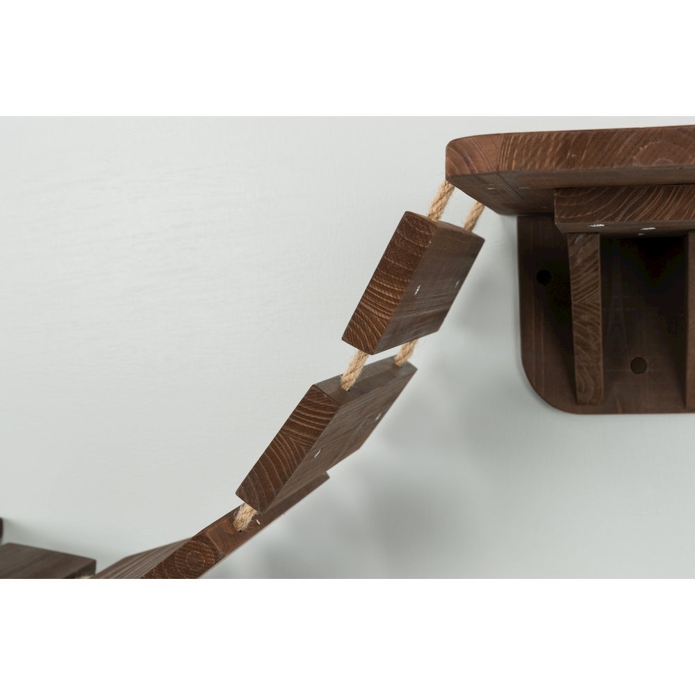 Multi-Level Wall Mounted Cat Perch with Bridge, Espresso Brown
