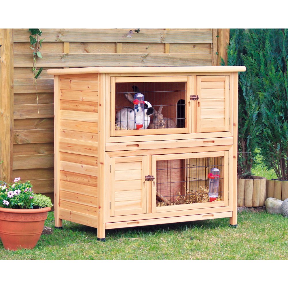 Natura Double Weatherproof Outdoor 2-Story Wooden Small Animal Hutch