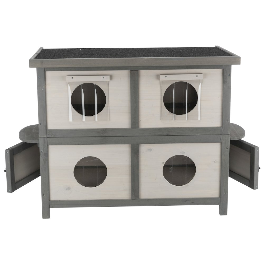 natura 2-Story Weatherproof Elevated Outdoor Cat Shelter with Balcony, Gray