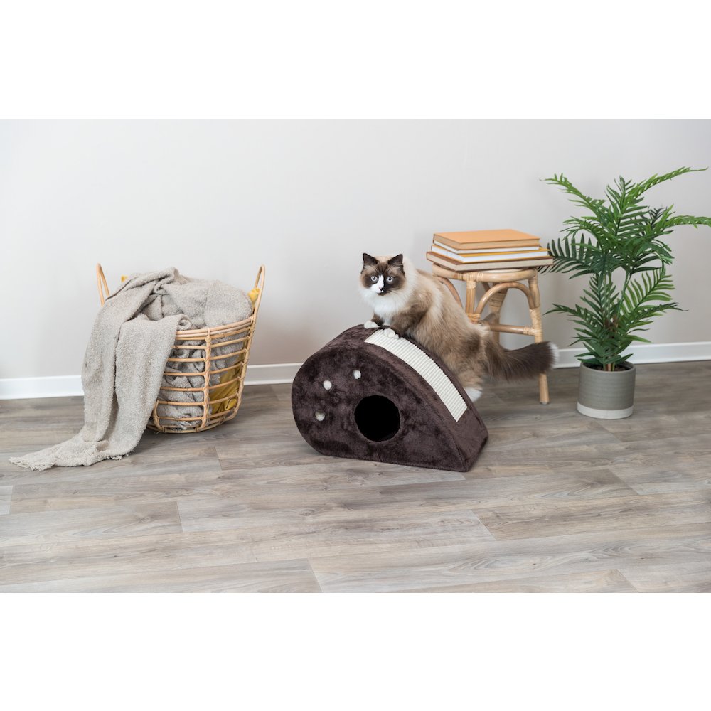 Topi Plush Cover Indoor Cat Condo with Sisal Scratching Surface & Cat Toys