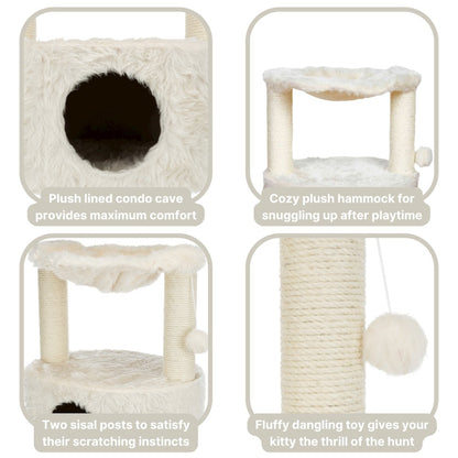 Baza Grande Plush & Sisal 24" Cat Tree, Cat Condo and Hammock, Cat Toy, Cream