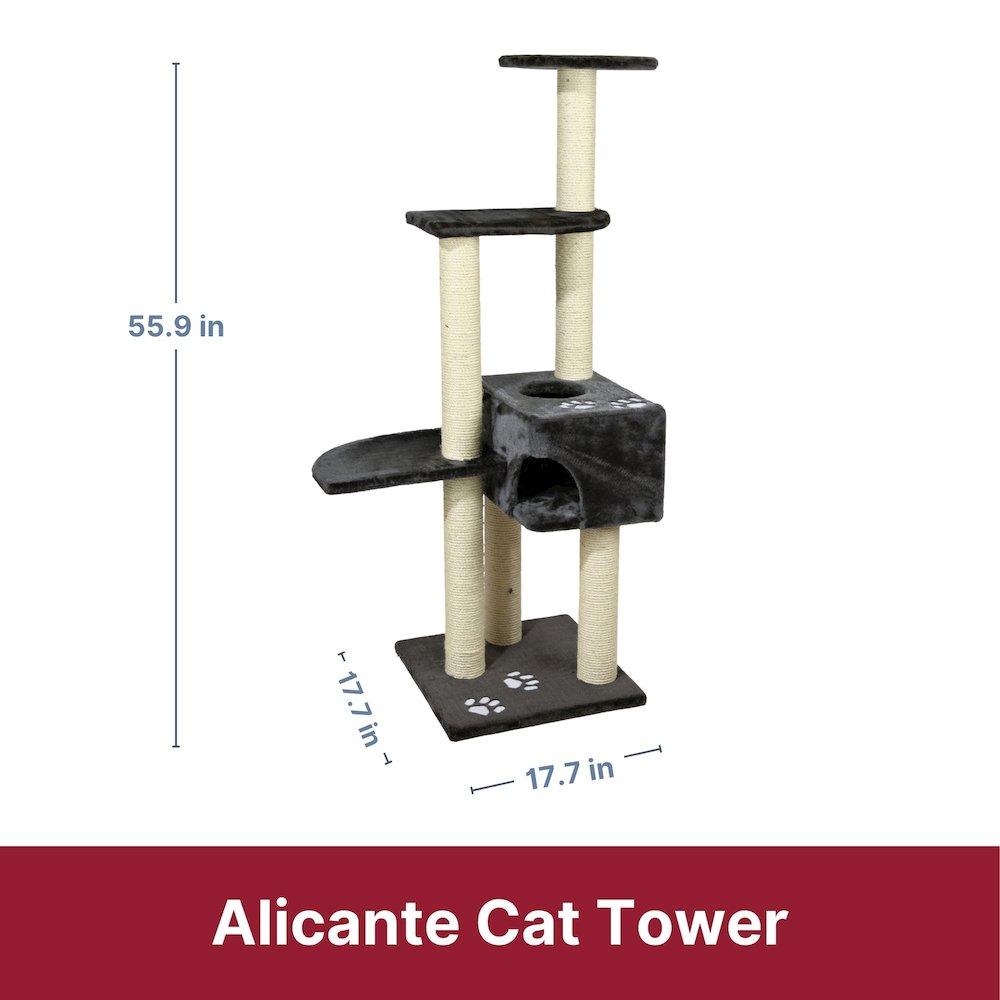 Alicante Plush & Sisal 3-Level 56" Cat Tree with Scratching Posts & Condo, Gray