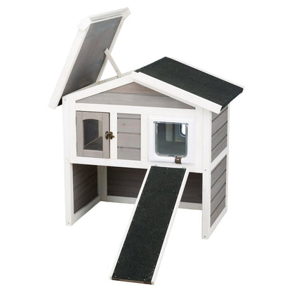 natura Elevated Weatherproof & Insulated Outdoor Cat House with Door Flaps, Gray