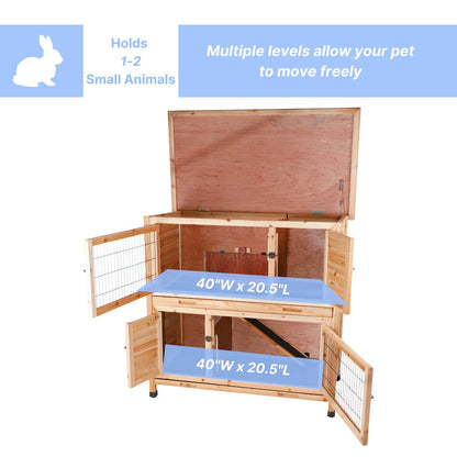 Natura Double Weatherproof Outdoor 2-Story Wooden Small Animal Hutch