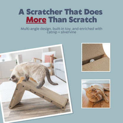 17.7" L-Shaped Cat Scratching Board Catnip & Silvervine with Built-In Ball Toy