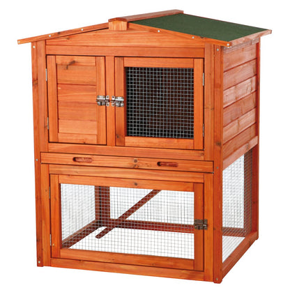 Weatherproof Outdoor 2-Story Wooden Small Animal Hutch with Run & Pull-Out Tray