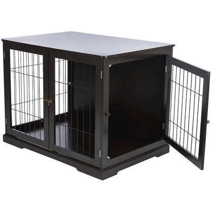 38.7" Dog Crate, Wooden Indoor Kennel Furniture for Large Dogs Up to 66 lb