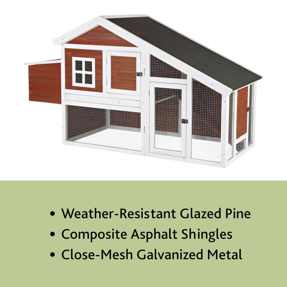 Weatherproof Wooded Backyard Chicken Coop, 2 Nesting Box Auburn