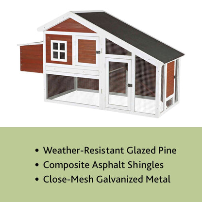 Weatherproof Wooded Backyard Chicken Coop, 2 Nesting Box Auburn