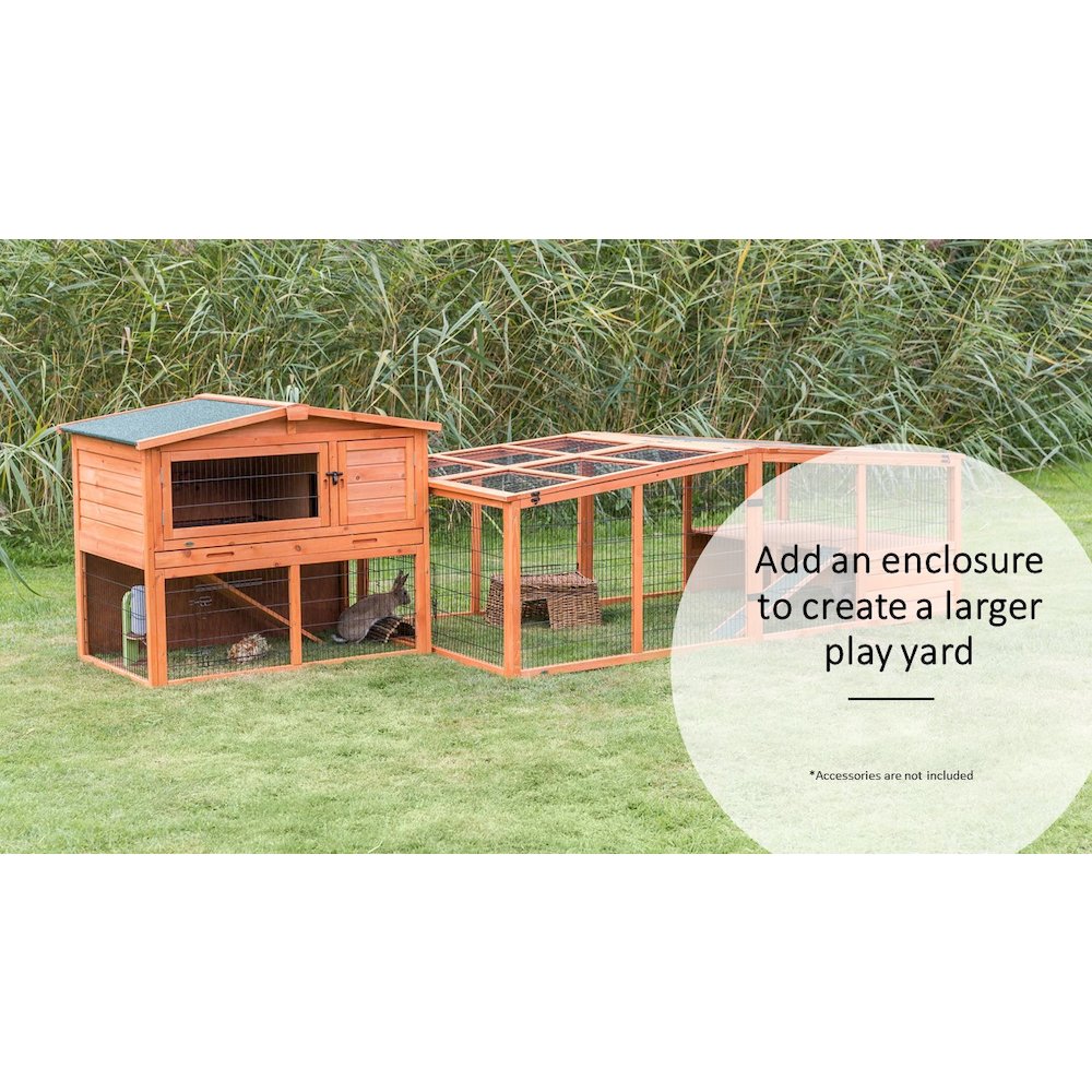Weatherproof Outdoor X-Large Wooden Small Animal Cage and Run with Hinged Roof