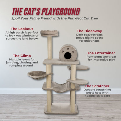 Fabiola Plush & Sisal 65" Cat Tower Scratching Posts Condo Hammocks Platforms