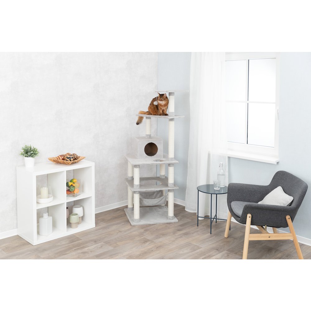Abby Plush 4-Level 63.5" Cat Tree with Sisal Scratching Posts Condo & Cat Toy