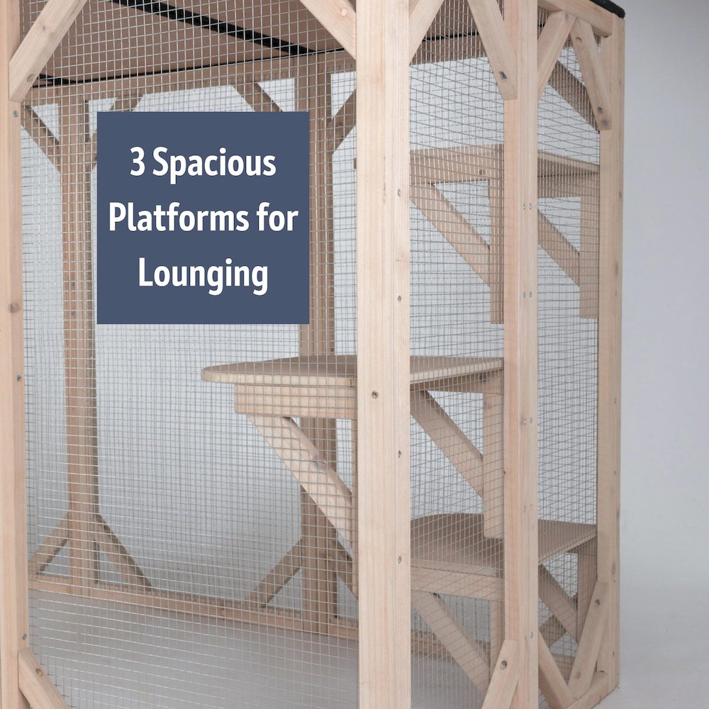natura Weatherproof Wooden Cattery with 3 Perches, 44L x 70.9W x 31.5H, Gray