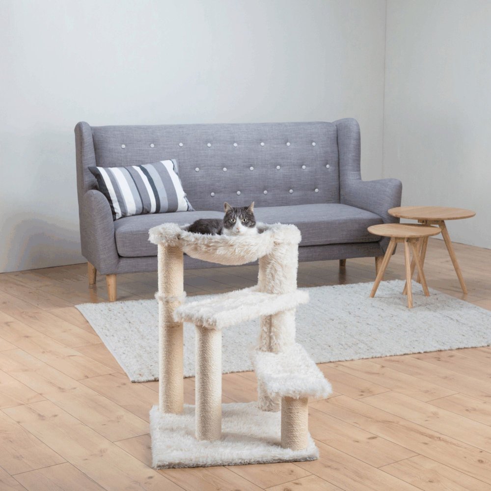 Baza Senior Plush & Sisal 27.6" Cat Tree Scratching Posts Hammock & Steps, Cream