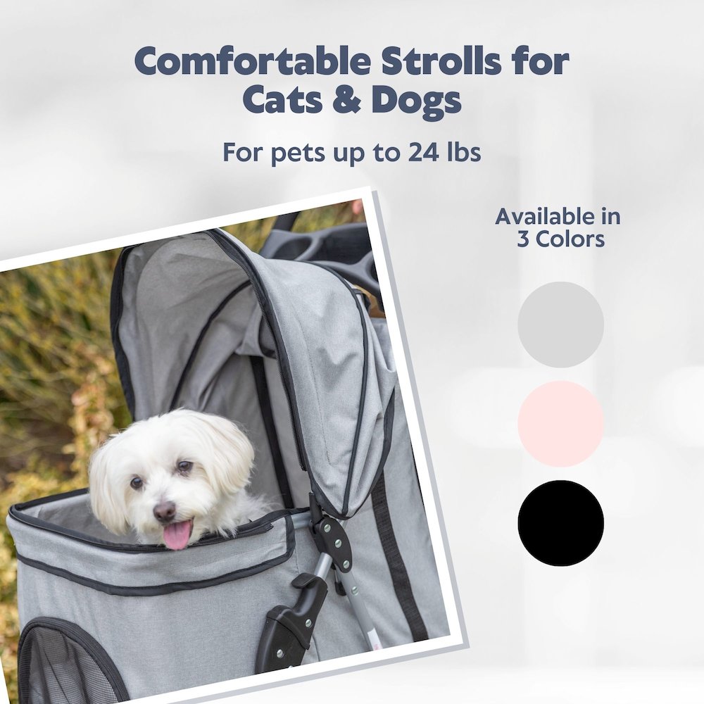 3-Wheeled Foldable Dog & Cat Stroller with Canopy and Storage Compartments, Gray