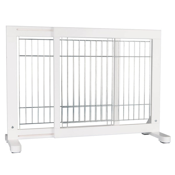 Adjustable Wooden Freestanding Pet Gate, 24" Tall Step Over, Expands to 42.5"