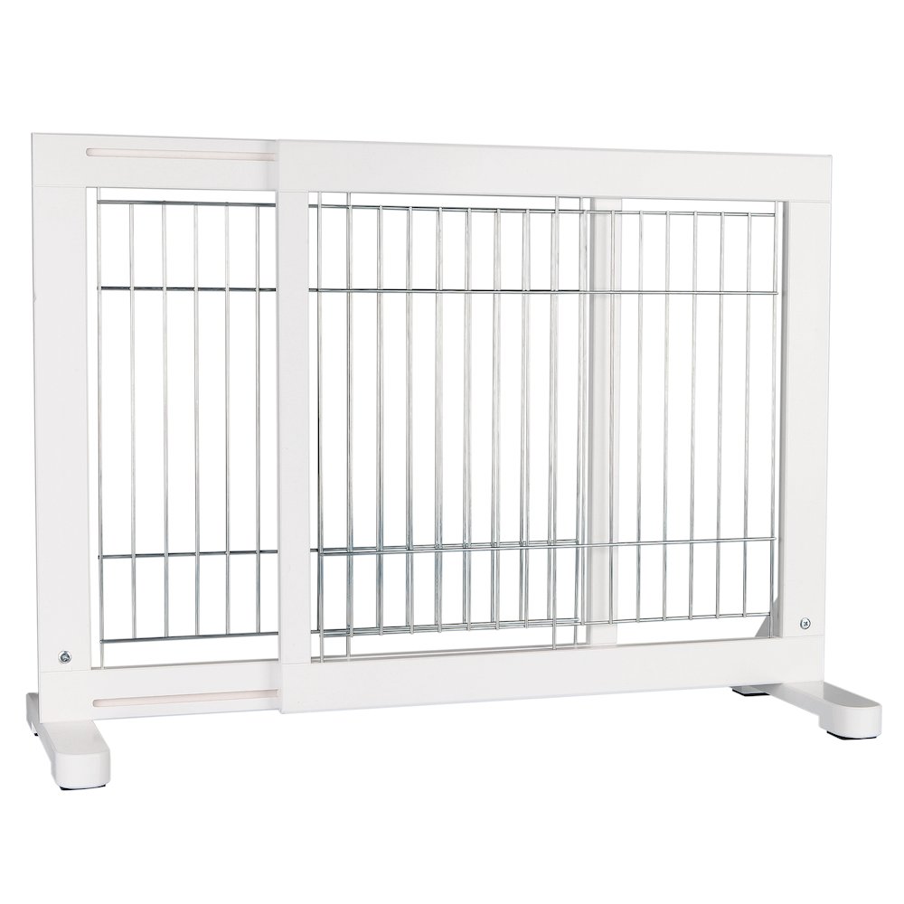 Adjustable Wooden Freestanding Pet Gate, 24" Tall Step Over, Expands to 42.5"
