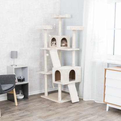 Celeste Plush 4-Level 69" Cat Tree  Sisal Scratching Posts Condo & Cat Toy Cream