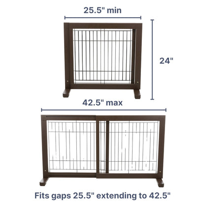 Adjustable Wooden Freestanding Pet Gate, 24" Tall Step Over, Expands to 42.5"