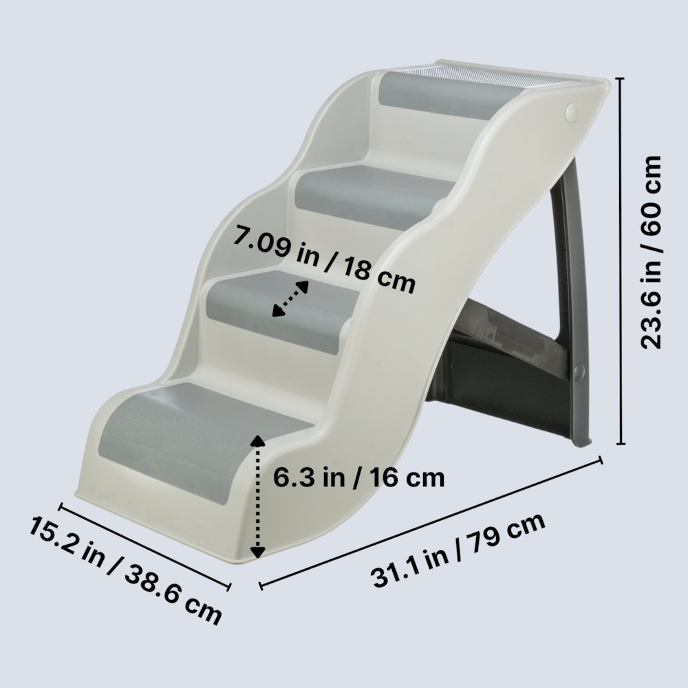 4-Step Pet Stairs, Lightweight and Collapsible Steps Ideal for Dogs & Cats, Gray