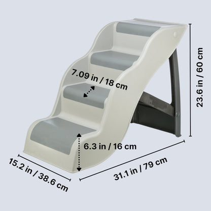 4-Step Pet Stairs, Lightweight and Collapsible Steps Ideal for Dogs & Cats, Gray