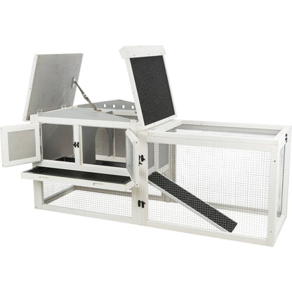 Weatherproof Outdoor 2-Story Wooden Small Animal Hutch with Large Run & Tray