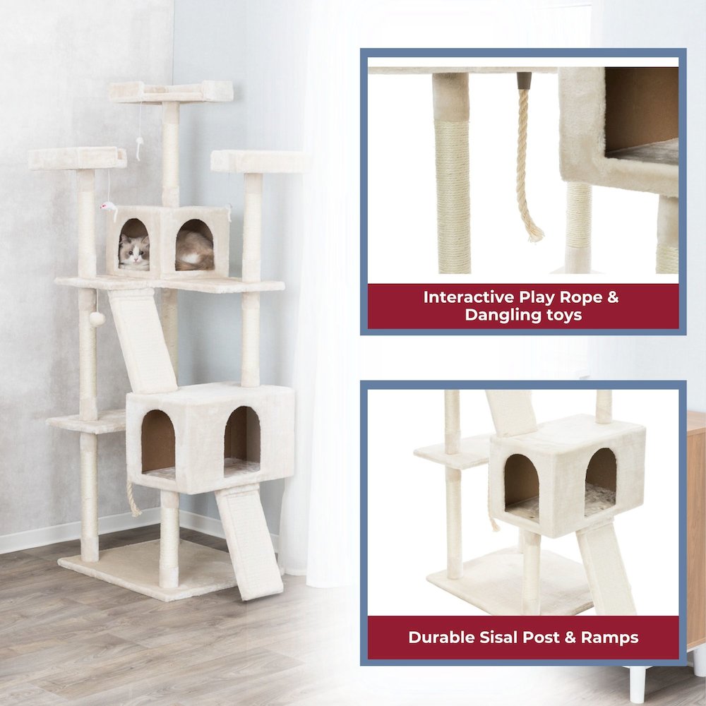 Celeste Plush 4-Level 69" Cat Tree  Sisal Scratching Posts Condo & Cat Toy Cream